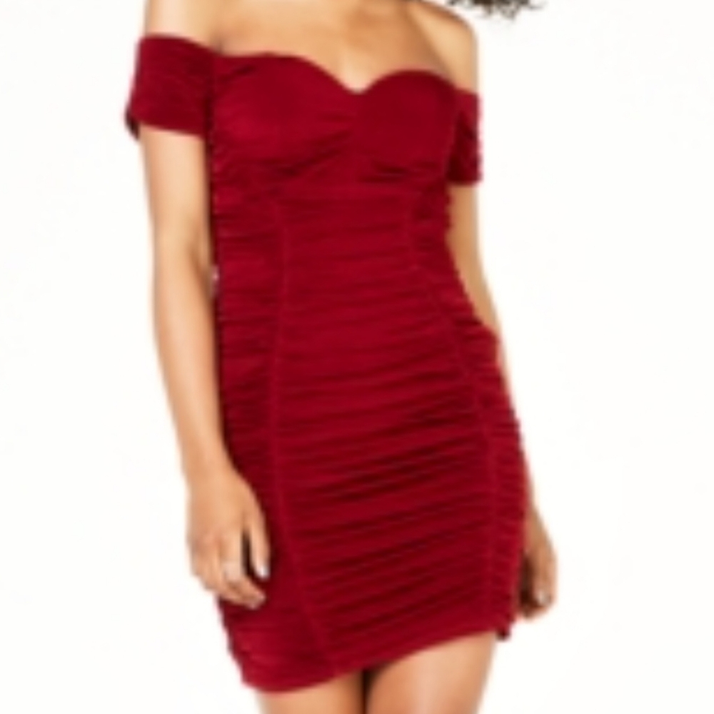 NWT TRIXI RUCHED Off-Shoulder Red Dress